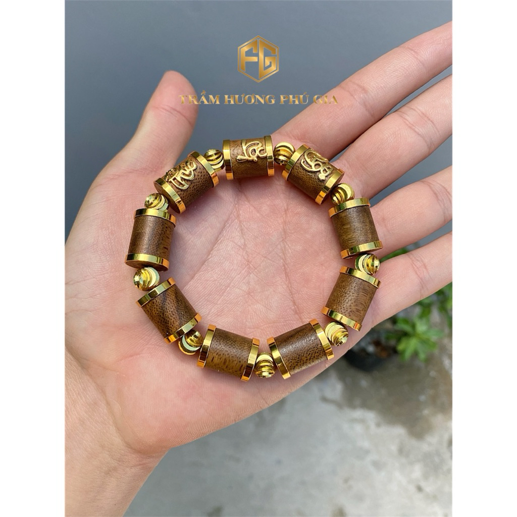 Vòng trầm hương mạ vàng cao cấp chữ Phúc lộc Thọ