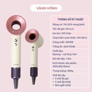 Máy sấy tóc ion âm công suất lớn, 2 chiều nóng lạnh, 3 chế độ sấy, tặng kèm đầu sấy tiện lợi