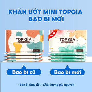 [HÀNG CAO CẤP] Khăn ướt mini TOPGIA túi 10 gói 8 tờ mềm mại, không mùi không parabens dành cho em bé