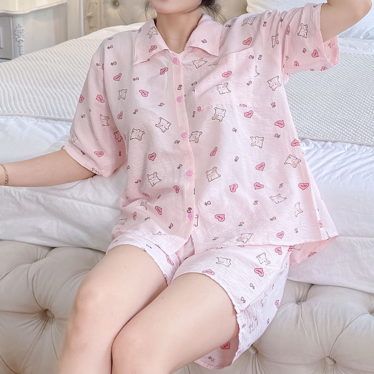 Đồ Bộ Ngủ Pijama Sơ Mi Nữ Tay Ngắn Quần Đùi Bigsize Mặc Nhà Mùa Hè Dễ Thương – PONA
