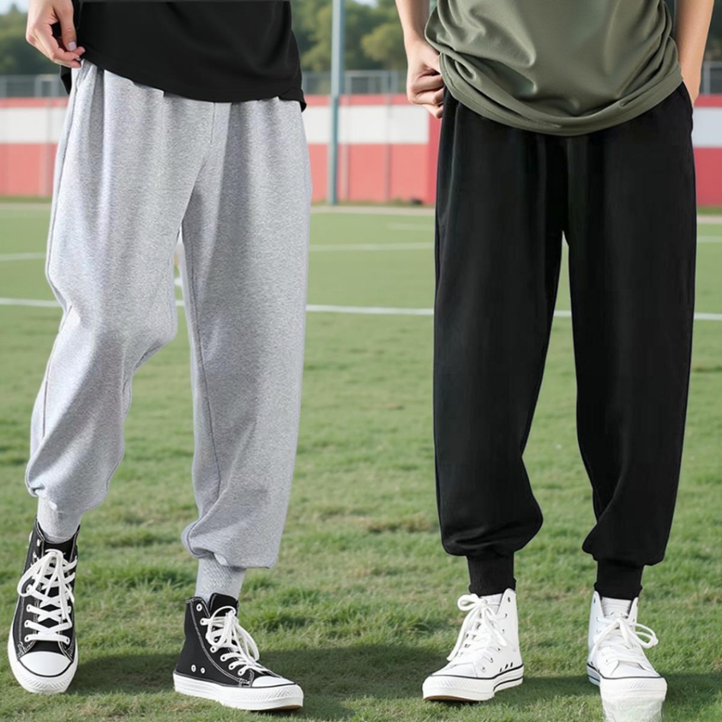 QUẦN Nỉ Bông Ngoại Basic Unisex LOẠI jogger bo ống nam nữ MÀU ĐEN XÁM TRƠN SSL
