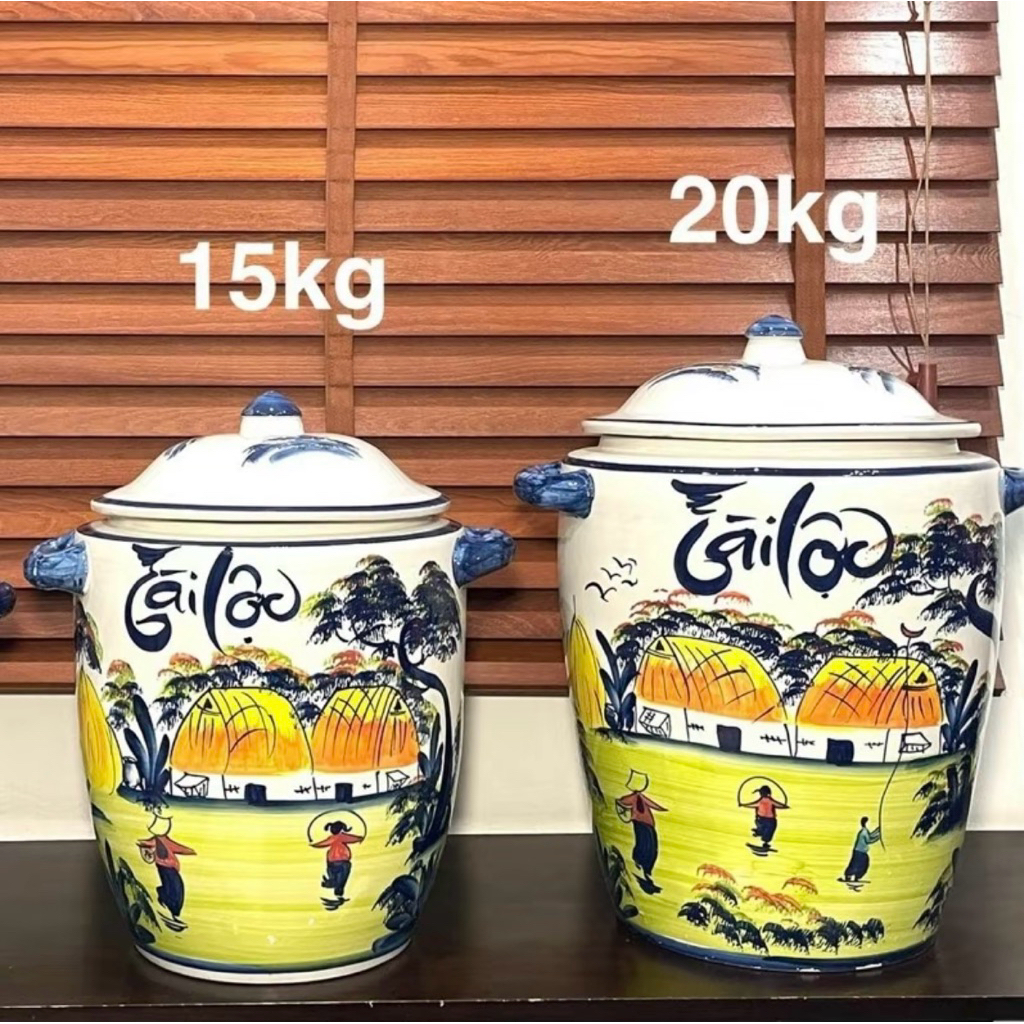 Hũ Gạo Tài Lộc Vẽ Tay Thủ Công Bằng Sứ, Chum Ngâm Rượu