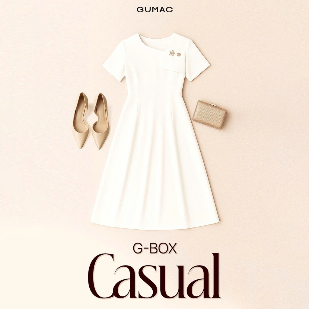 Đầm Nữ Form A GUMAC Cổ Xéo Cách Điệu Đính Nơ 2 Lớp Tuyết Mưa Cao Cấp Tôn Dáng DF08014