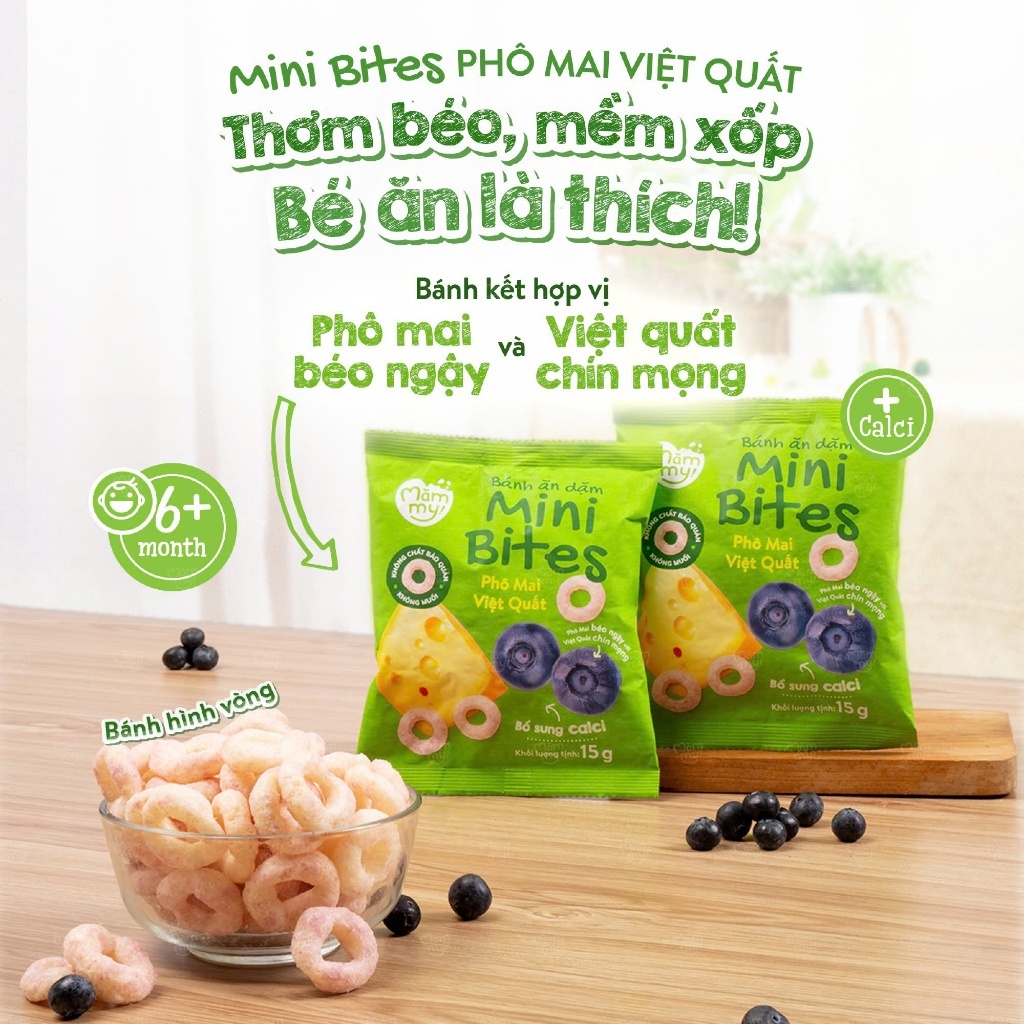 Bánh ăn dặm Mămmy Mini Bites giúp bổ sung canxi hỗ trợ phát triển xương cho bé từ 6 tháng