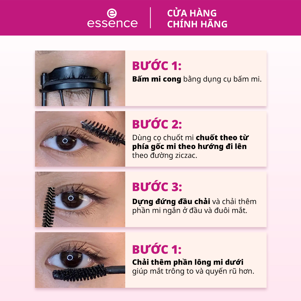 Mascara dày và cong mi chống nước Essence lift & curl volumizing 7.5ml