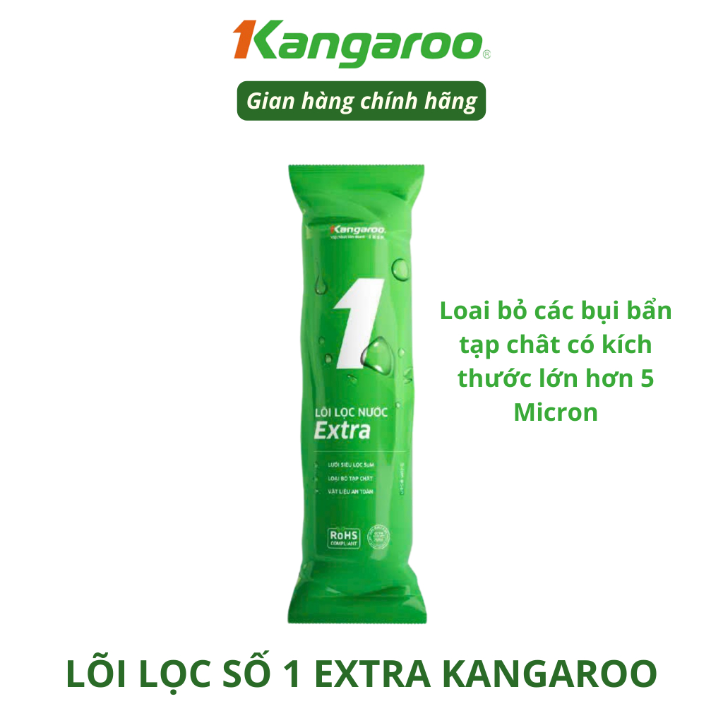 Lõi lọc thô số 1 Kangaroo Extra lọc bụi bẩn PP5 Micron chính hãng dùng cho máy loc nước RO có 3 cốc lọc thô 10Inch