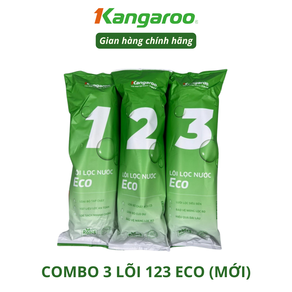 Combo 3 Lõi Lọc Nước Thô 123 KANGAROO Mẫu Mới ECO Chính Hãng Date Mới Dành Cho Máy Lọc Nước RO