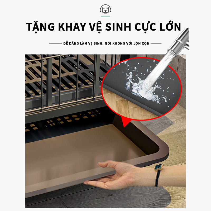 🐶GreenPets😸Chuồng Chó Lồng Chó Nan Ống Cao Cấp Có Bánh Xe Tặng Khay Dễ Di Chuyển Cho Chó Mèo Lớn