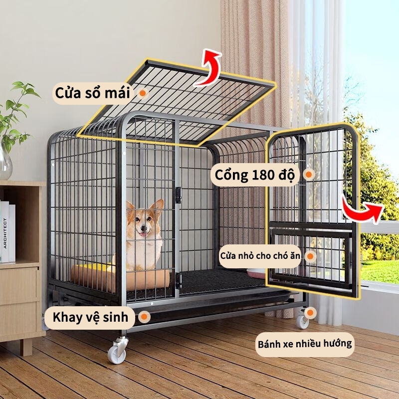 🐶GreenPets😸Chuồng Chó Lồng Chó Nan Ống Cao Cấp Có Bánh Xe Tặng Khay Dễ Di Chuyển Cho Chó Mèo Lớn