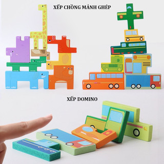 Đồ Chơi Xếp Hình Gỗ Tetris 3D Động Vật Giao Thông Cho Bé 3 4 5 Tuổi - Phát Triển Trí Tuệ, An Toàn