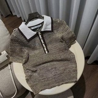 LOU BAE| (HÀNG QC) Áo Polo Nữ Tay Ngắn Chất Len Nhũ