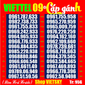 SIM SỐ ĐẸP viettel 09 Tr5G,93G,95G,96G- Dễ Nhớ - Phong Thuỷ - Cặp gánh, nhiều người yêu thích