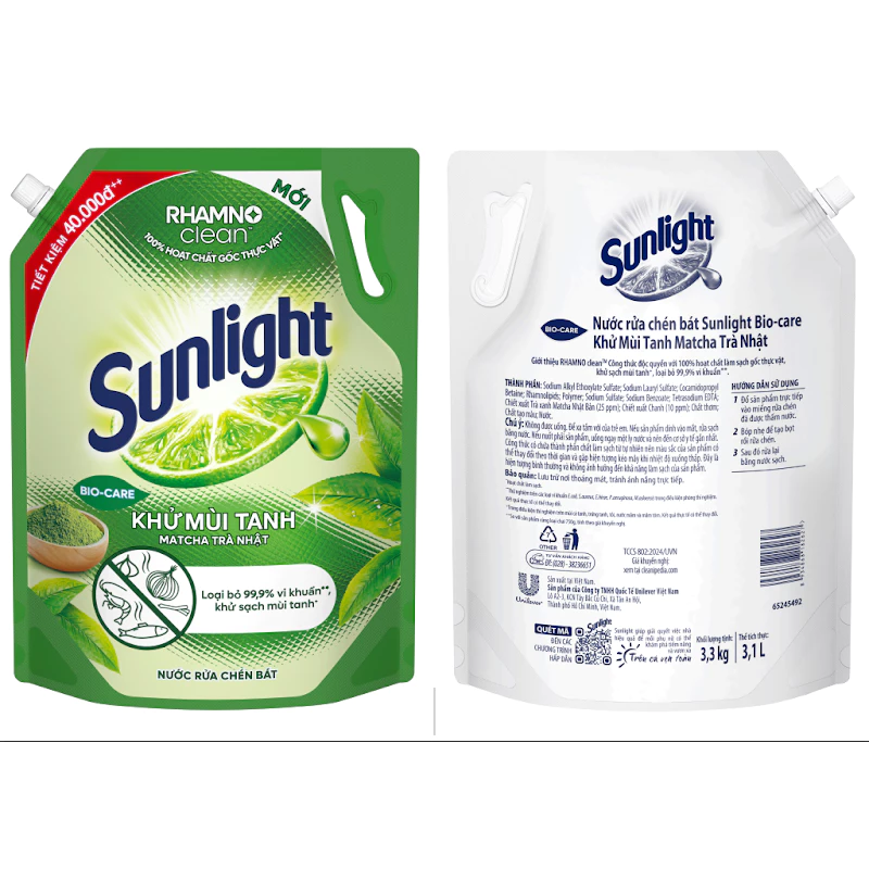 Combo 2 Nước rửa chén Sunlight Bio-care với thành phần từ 100% tự nhiên Túi 3.3kg ảnh 4
