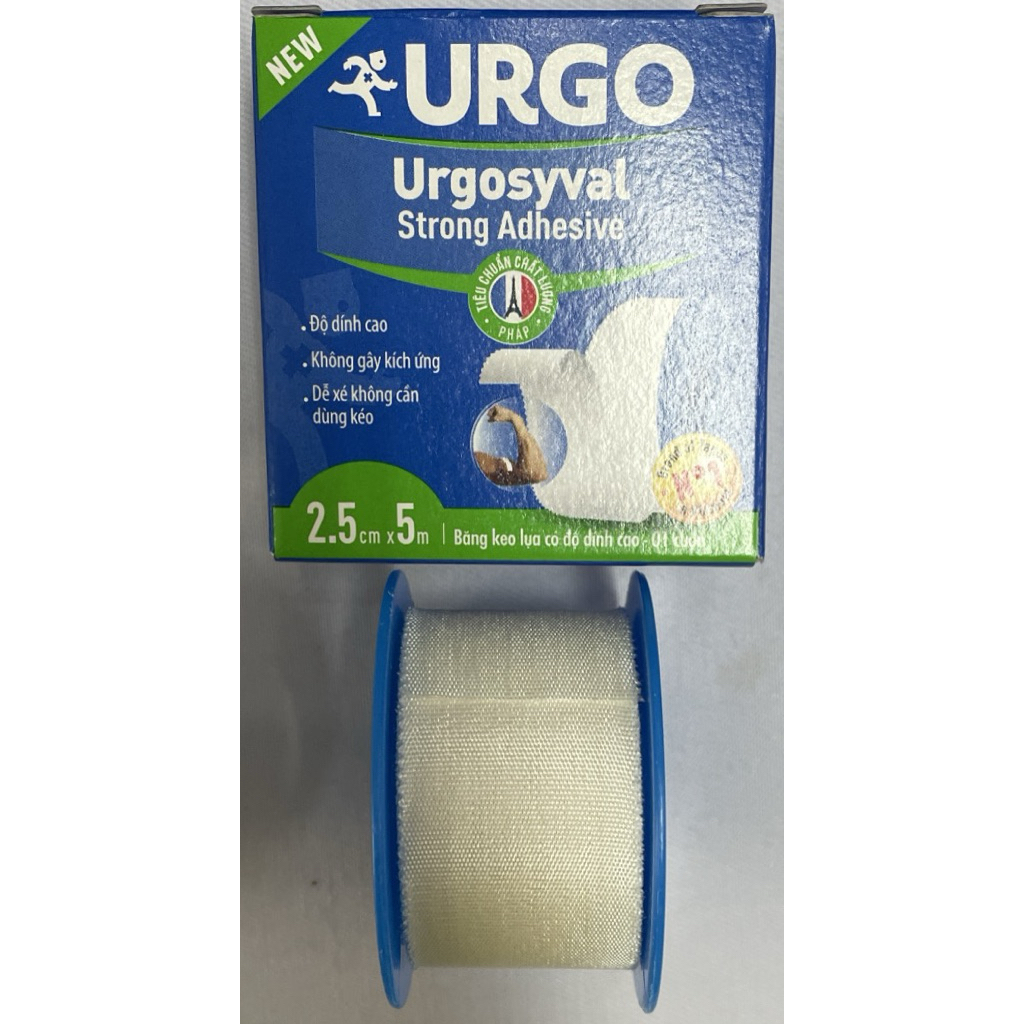 Băng keo lụa Urgo Syval 2.5cmx5m. Hộp 1 cuộn