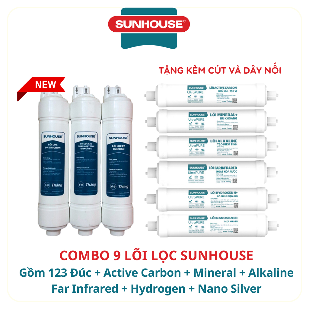 Combo 10 Lõi Lọc Nước Sunhouse Chính Hãng Sử Dụng Cho Máy Lọc Nước RO Model SHA76210KL...