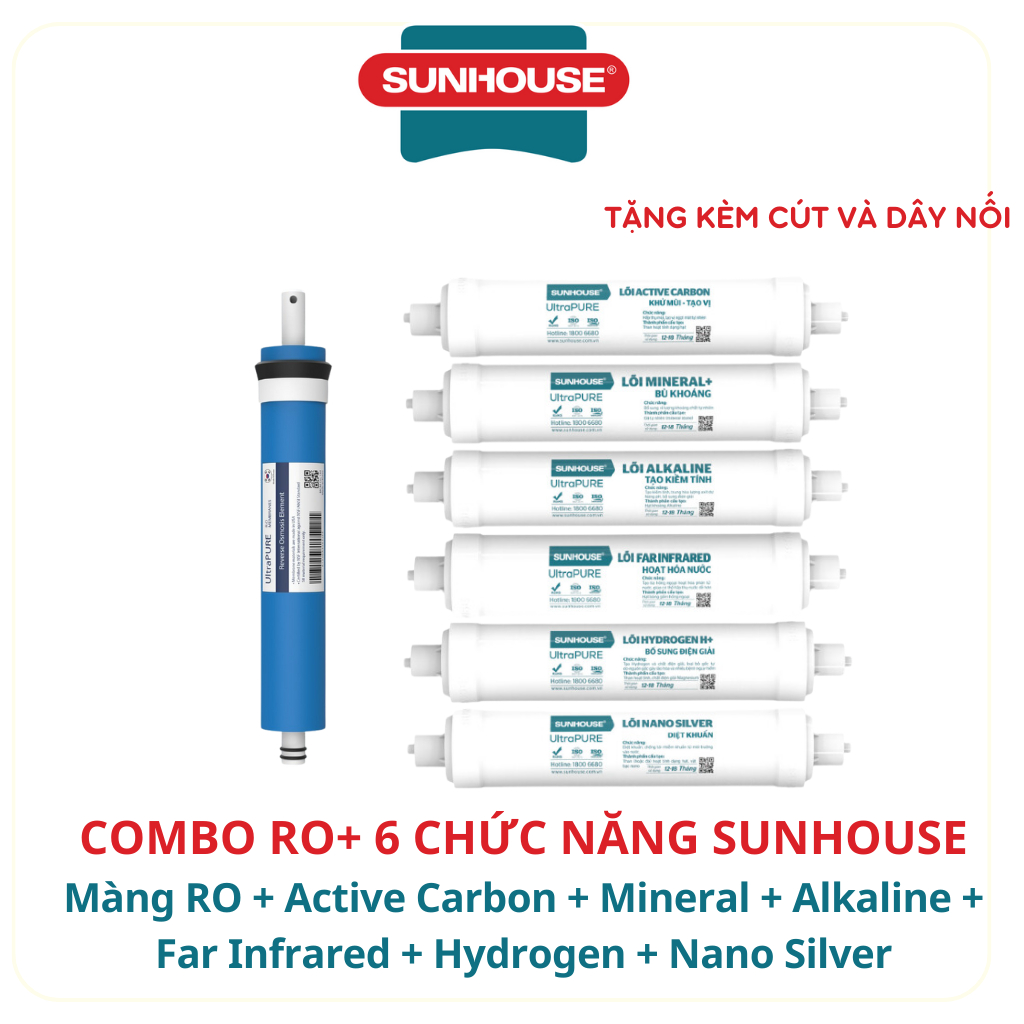 Combo 10 Lõi Lọc Nước Sunhouse Chính Hãng Sử Dụng Cho Máy Lọc Nước RO Model SHA76210KL...