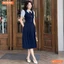 Đầm thiết kế BEMINE cổ đức phối sọc đính nơ dáng chữ A phù hợp đi làm-MT11152