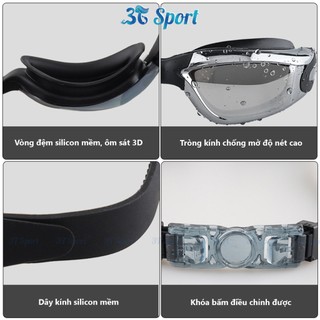 Kính bơi cao cấp người lớn chống tia UV không mờ kính tráng gương chống nước KB-XF1300