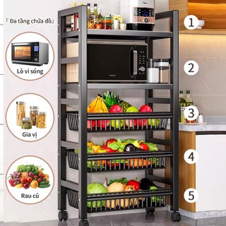 Gslife Kệ Nhà Bếp Tầng Đa Năng - Đặt Lò Vi Sóng/Nồi Cơm, Giỏ Rau Di Động có bánh xe đẩy tiện lợi