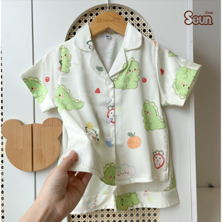 | SEUNKIDS | Bộ pijama cho bé gái bé trai (20 màu-2 link) cộc tay lụa mát lạnh 8kg đến 35kg bộ mặc nhà