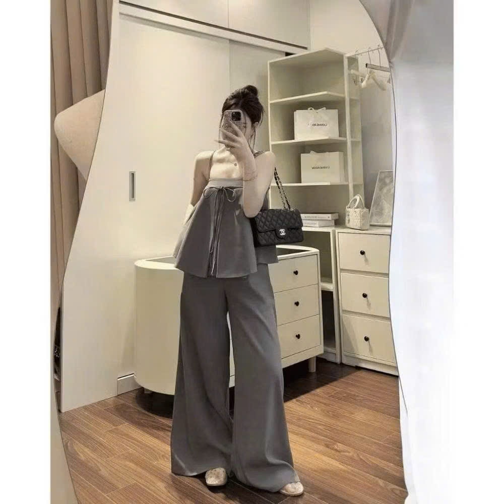 set bộ nữ áo hay dây cúp ngực dáng rộng + quần ống suông thời trang basic nhẹ nhàng sang chảnh