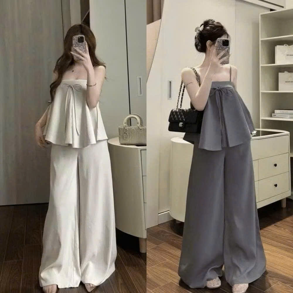 set bộ nữ áo hay dây cúp ngực dáng rộng + quần ống suông thời trang basic nhẹ nhàng sang chảnh