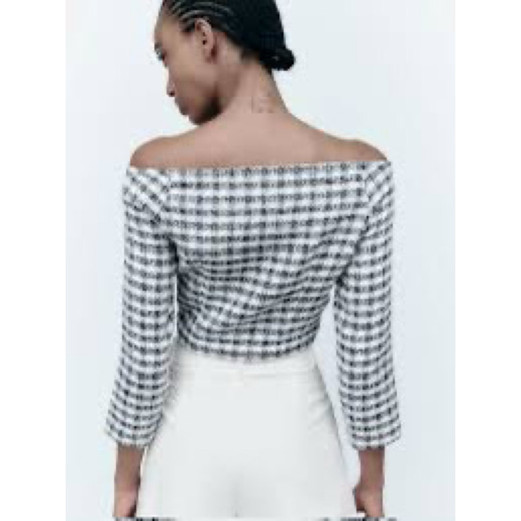 Áo Croptop Tweed Kẻ Caro Zarrra - Cambodia