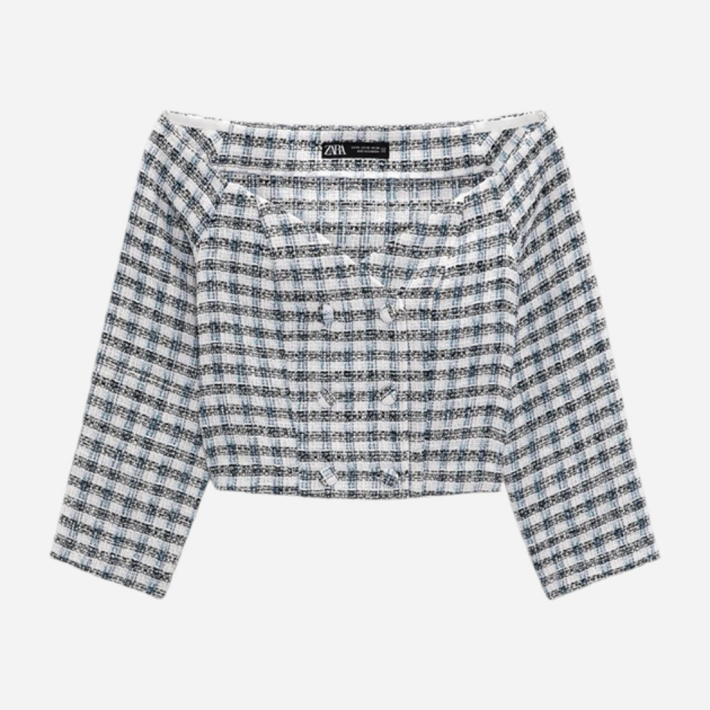 Áo Croptop Tweed Kẻ Caro Zarrra - Cambodia