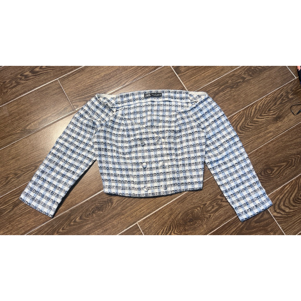 Áo Croptop Tweed Kẻ Caro Zarrra - Cambodia