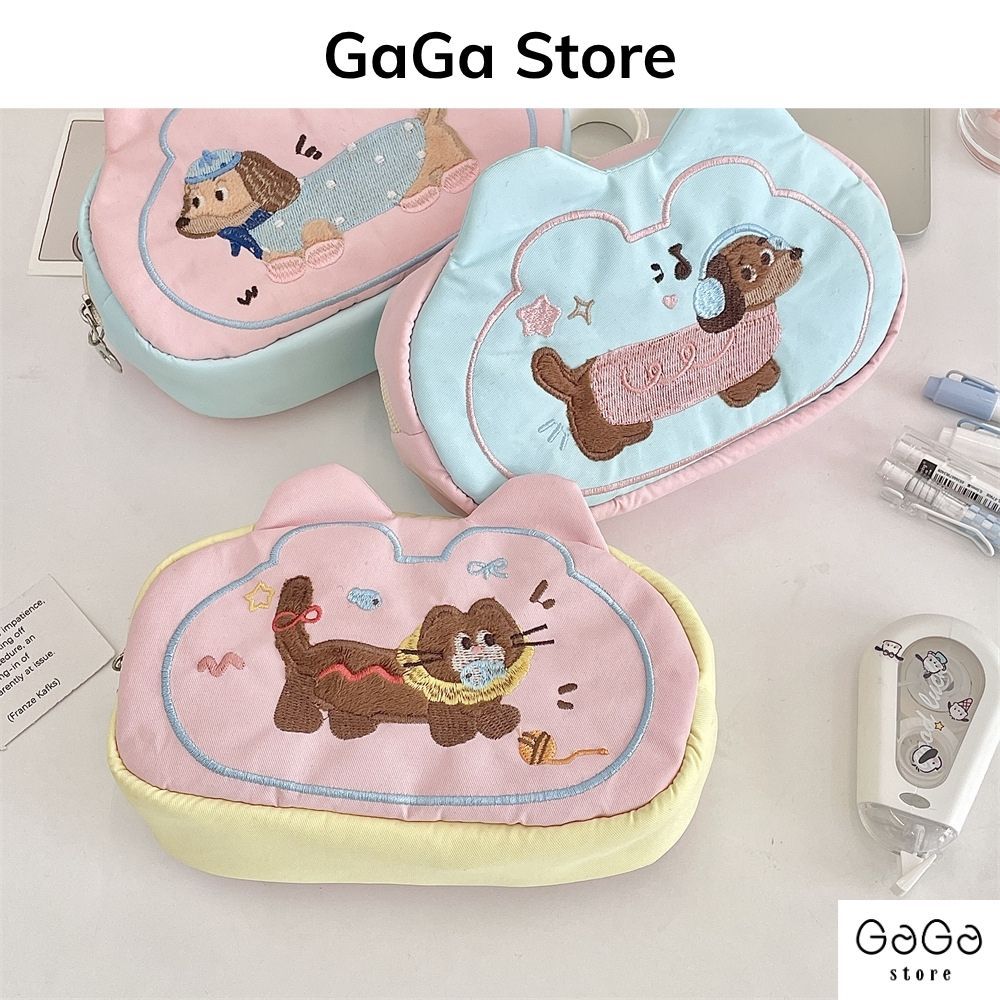 Bóp viết ,hộp đựng bút thêu nổi cún đễ thương vừa máy tính cho học sinh , sinh viên PKV097 gagastore