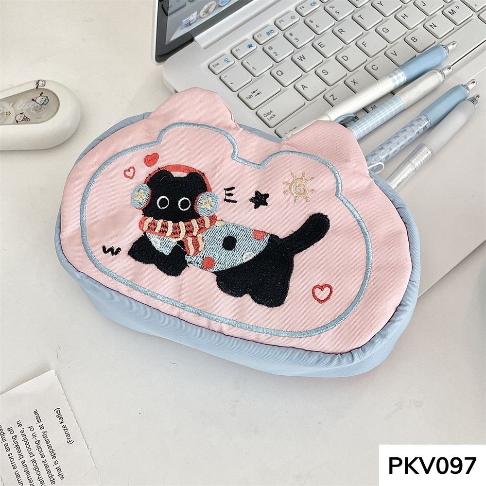 Bóp viết ,hộp đựng bút thêu nổi cún đễ thương vừa máy tính cho học sinh , sinh viên PKV097 gagastore