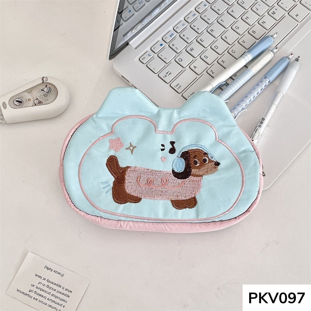 Bóp viết ,hộp đựng bút thêu nổi cún đễ thương vừa máy tính cho học sinh , sinh viên PKV097 gagastore