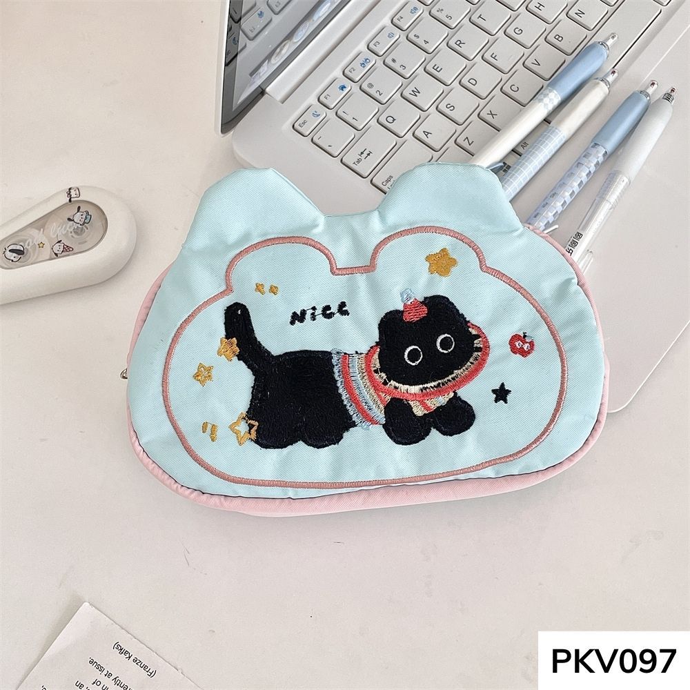 Bóp viết ,hộp đựng bút thêu nổi cún đễ thương vừa máy tính cho học sinh , sinh viên PKV097 gagastore