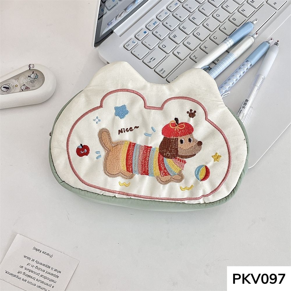 Bóp viết ,hộp đựng bút thêu nổi cún đễ thương vừa máy tính cho học sinh , sinh viên PKV097 gagastore