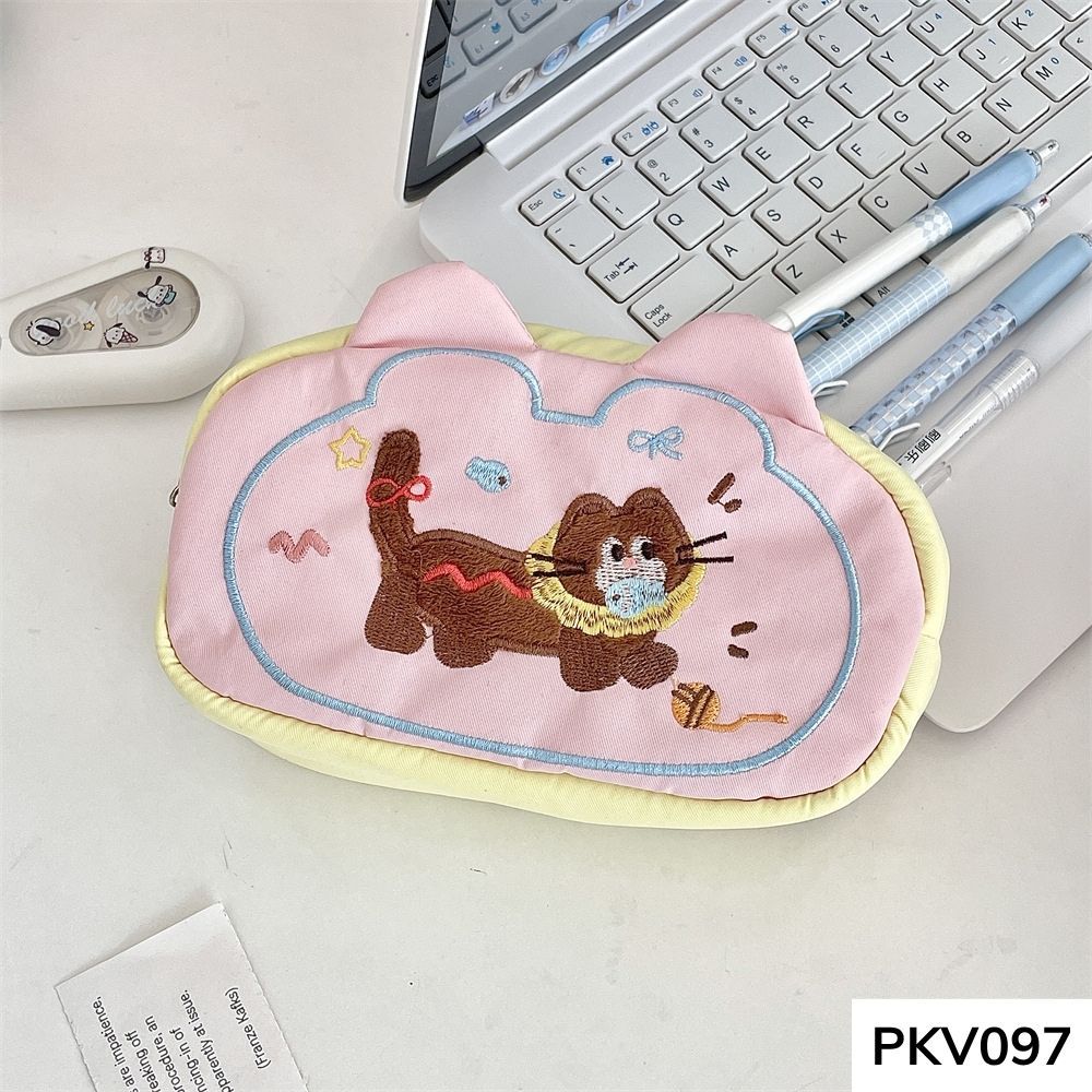 Bóp viết ,hộp đựng bút thêu nổi cún đễ thương vừa máy tính cho học sinh , sinh viên PKV097 gagastore