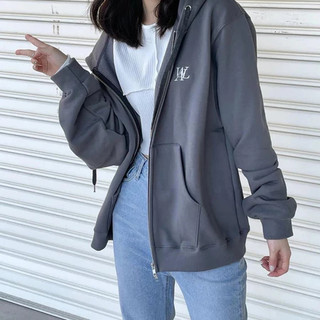 Mua hộ Hàn Quốc WOOALONG  Thêu WAL Áo khoác cổ điển Logo  Mũ trùm đầu lông không chổi than Coat Đôi Zipper Coat Cặp vợ c