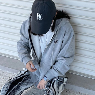 Mua hộ Hàn Quốc WOOALONG  Thêu WAL Áo khoác cổ điển Logo  Mũ trùm đầu lông không chổi than Coat Đôi Zipper Coat Cặp vợ c