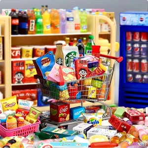 Đồ Chơi Tạp Hóa Đồ Dùng Siêu Thị Mini Trang Trí Nhà Búp Bê Cửa Hàng Tạp Hóa Mini DIY Doll House