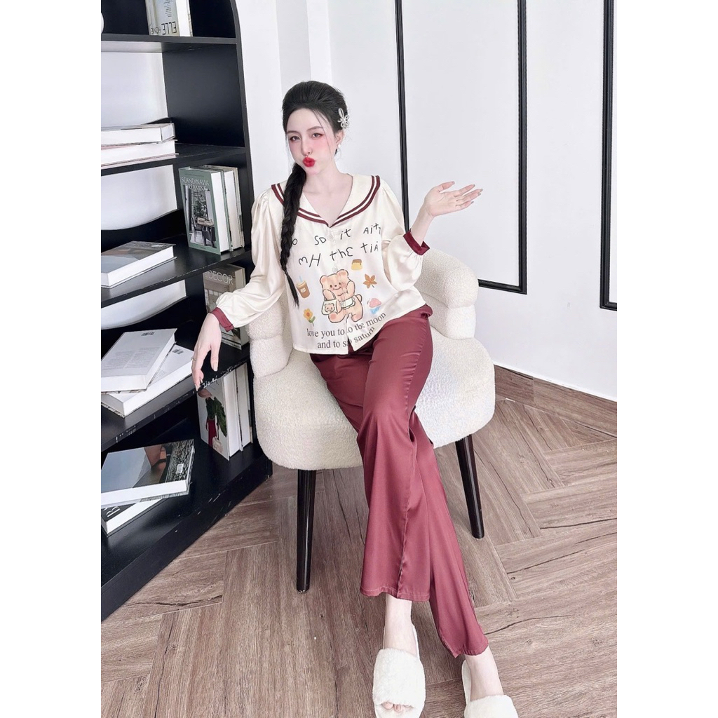 [150825] Tay dài quần dài cổ viền tròn new,lụa latin mềm nhẹ mát