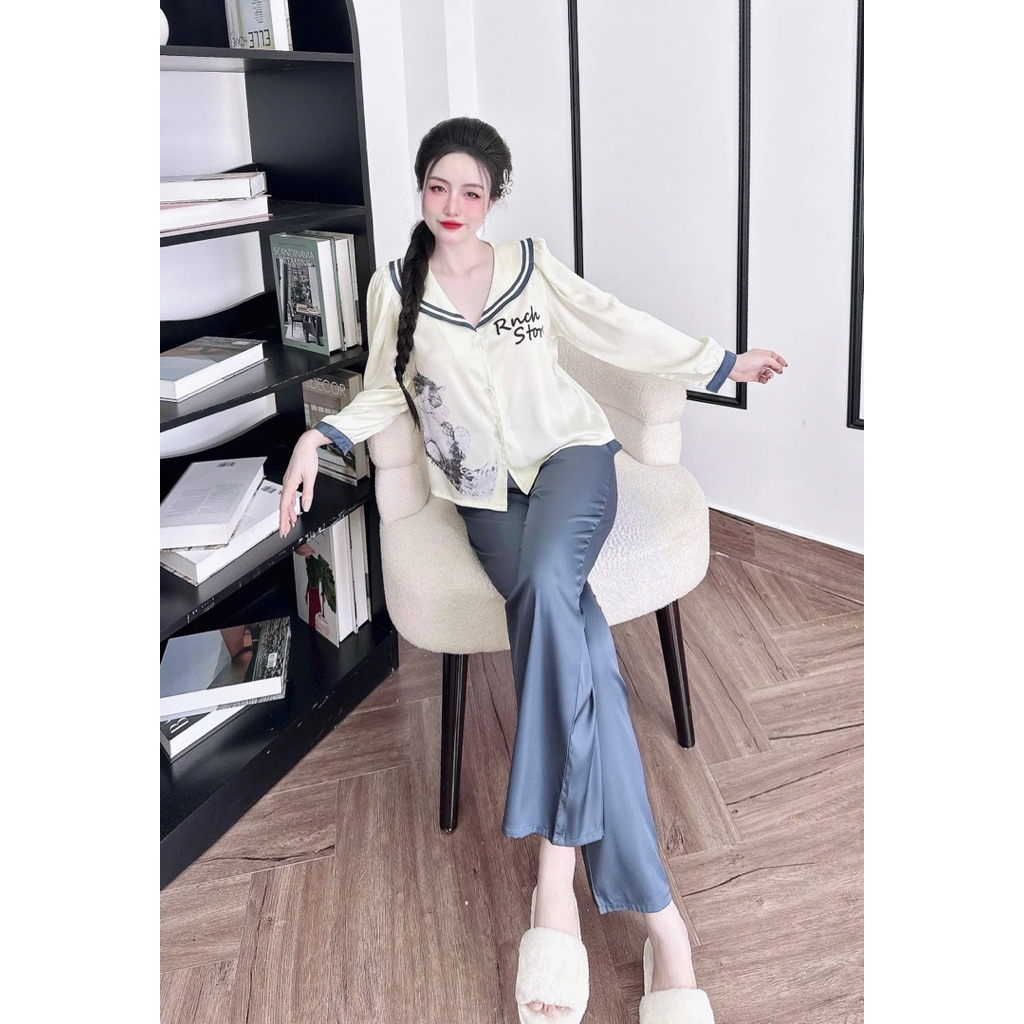 [150825] Tay dài quần dài cổ viền tròn new,lụa latin mềm nhẹ mát