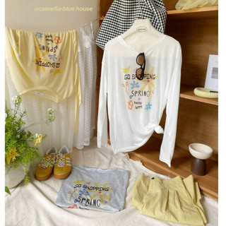 Áo thun nữ dài tay Thu Đông in hình Hoa mùa Xuân Spring JULY FASHION, Áo thun nữ tay dài xượt dáng rộng mềm mại ấm áp