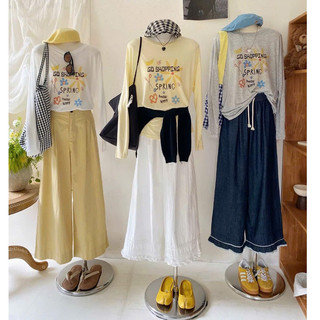 Áo thun nữ dài tay Thu Đông in hình Hoa mùa Xuân Spring JULY FASHION, Áo thun nữ tay dài xượt dáng rộng mềm mại ấm áp
