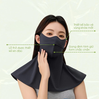 Khẩu trang chống tia UV, khẩu trang vải chống nắng che gò má trùm cổ gọng định hình UPF50+ cao cấp