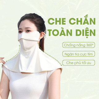 Khẩu trang chống tia UV, khẩu trang vải chống nắng che gò má trùm cổ gọng định hình UPF50+ cao cấp