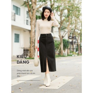 [SALE OFF] Chân váy jean nữ YODY dáng midi chất denim co giãn nhẹ CJN7019