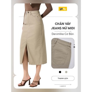 [SALE OFF] Chân váy jean nữ YODY dáng midi chất denim co giãn nhẹ CJN7019