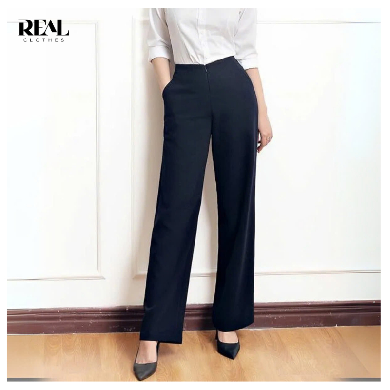 Quần suông Cindy công sở ống rộng REAL CLOTHES (tổng hợp màu), khóa kéo giọt nước, ít nhăn