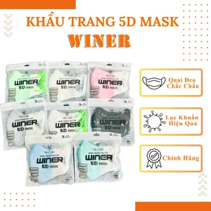 Combo 300 Cái Khẩu Trang 5D WINER 3 lớp Túi Zip dày dặn, Quai đeo co giãn, êm tai.Mix màu thoải mái.