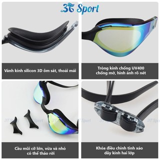 Kính bơi chuyên nghiệp Tráng Gương Cao Cấp chống tia UV viền silicon mềm ôm sát chống nước XF1001