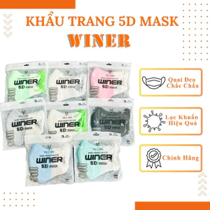 100 Cái Khẩu Trang 5D WINER 3 lớp Túi Zip dày dặn, Quai Đeo co giãn, êm tai. Mix màu thoải mái.